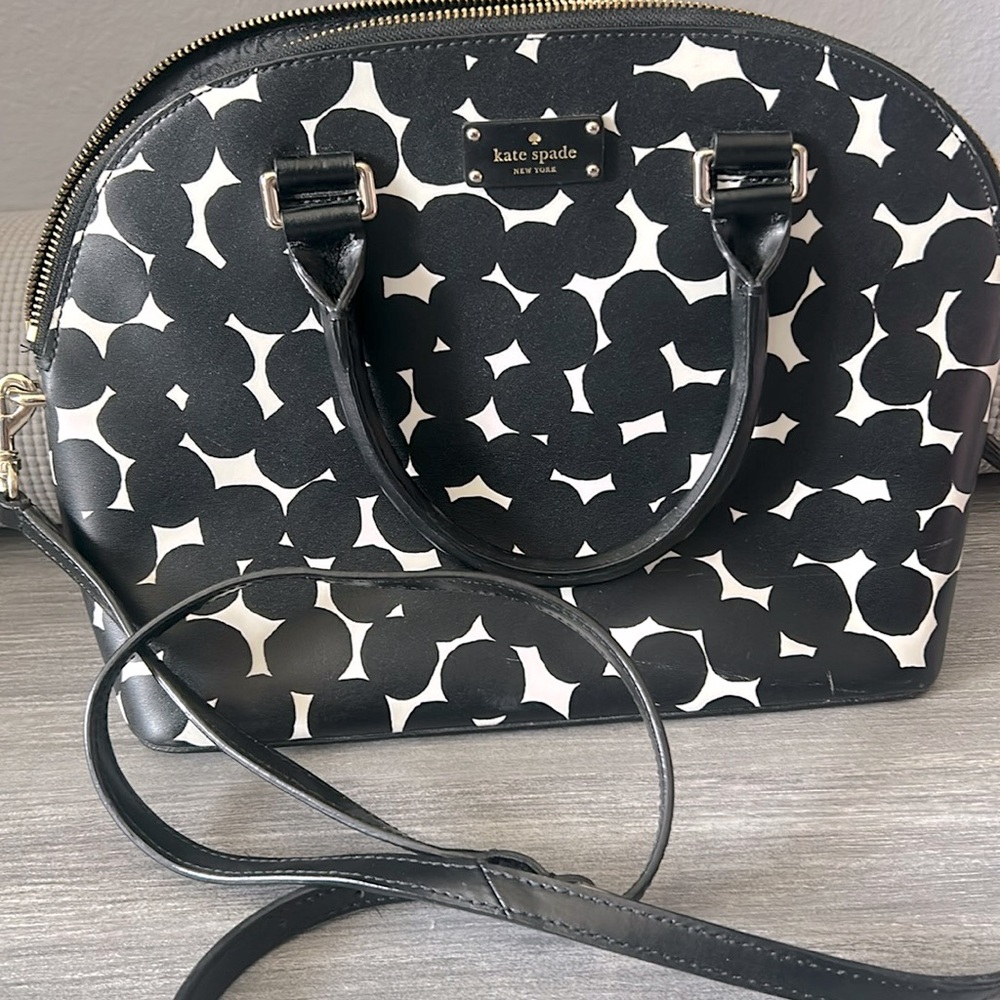 Black & White Polka Dot Kate Spade- Carli Grove Street Leather Satchel